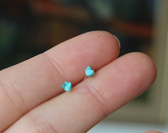 Turquoise Stud Earrings, Raw Turquoise Studs, Tiny Turquoise Sterling Silver Earrings, Dainty Turquoise Earrings