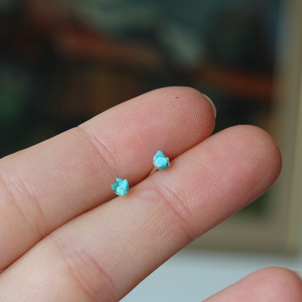 Turquoise Stud Earrings, Raw Turquoise Studs, Tiny Turquoise Sterling Silver Earrings, Dainty Turquoise Earrings