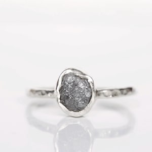 Gray Diamond Engagement Ring, Raw Diamond Ring, Natural Organic Grey Diamond Ring, Rough Diamond Ring
