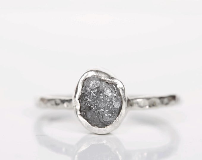 Gray Diamond Engagement Ring, Raw Diamond Ring, Natural Organic Grey Diamond Ring, Rough Diamond Ring