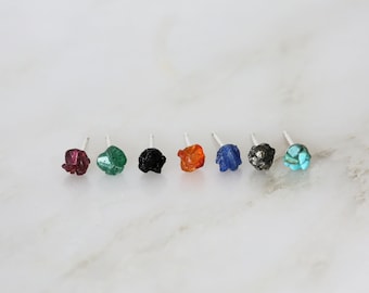 Single Stud Earring, Unique Single Earring, Raw Gemstone Studs