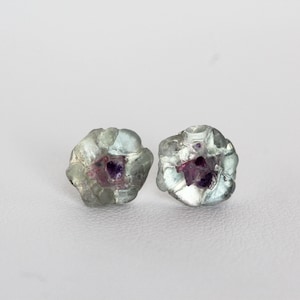 Fluorite Amethyst Flower Earrings, Sterling Silver Stud Earrings, Mixed Gemstone Earrings, Spring Style Earrings