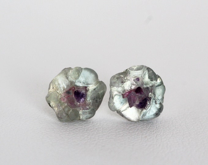 Fluorite Amethyst Flower Earrings, Sterling Silver Stud Earrings, Mixed Gemstone Earrings, Spring Style Earrings