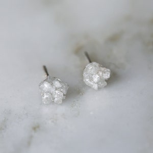 Raw Diamond Earrings, White Diamond Studs, Rough Diamond Post Earrings, April Birthstone