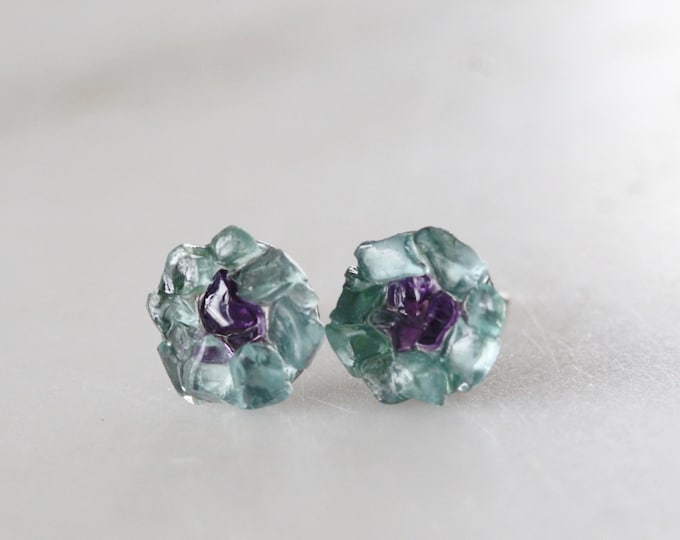 Gemstone Flower Earrings, Titanium Stud Earrings, Apatite Amethyst Flower Earrings, Mixed Gemstone Earrings, Earrings for Girls