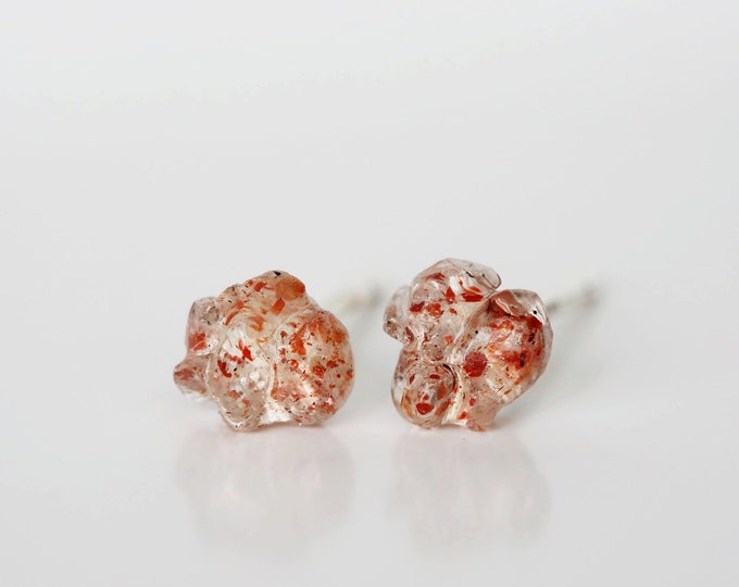Sunstone Sterling Silver Stud Earrings, Oregon Sunstone Studs, Dainty Gemstone Studs, Good Luck Stone