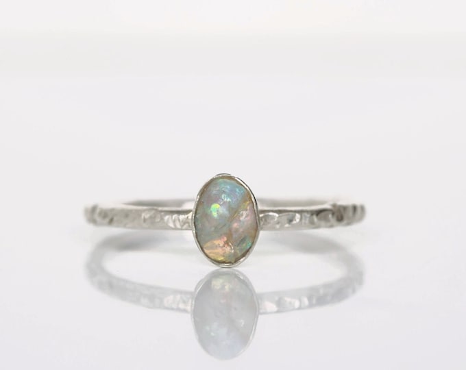 Dainty Opal Ring, Australian Opal Ring, Raw Opal Sterling Silver Ring