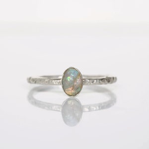 Dainty Opal Ring, Australian Opal Ring, Raw Opal Sterling Silver Ring