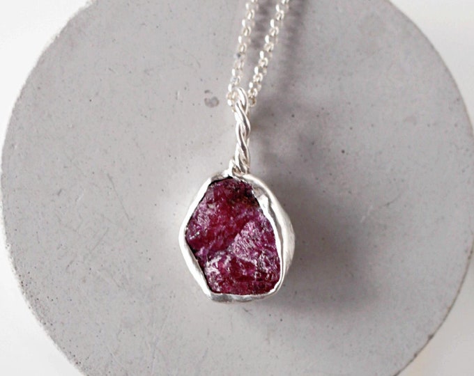 Raw Ruby Necklace: Natural Crystal Pendant, July Birthstone