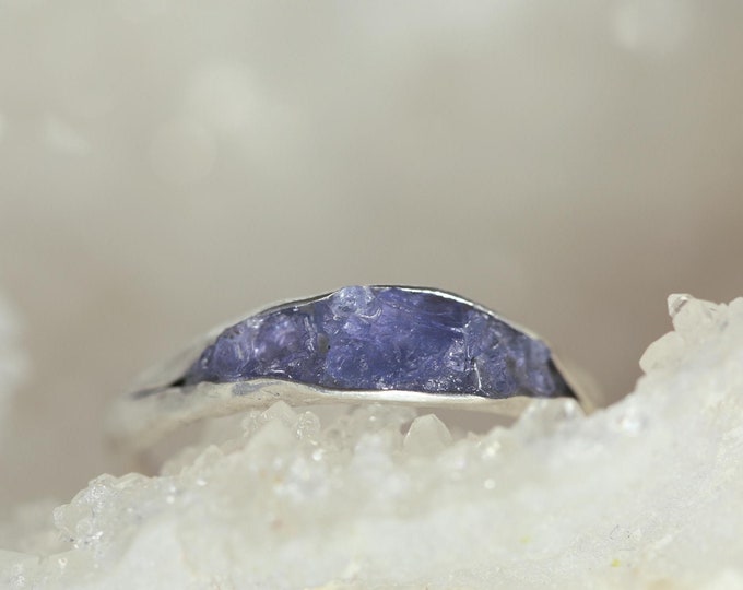Tanzanite Stacking Ring, Raw Tanzarine Ring, Sterling Silver Stacking Ring, Birthstone Ring