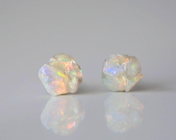Raw Australian Opal Silver Stud Earrings, Natural Rough Opal Stud Earrings, Real Opal Earrings, Birthday Gift For Her