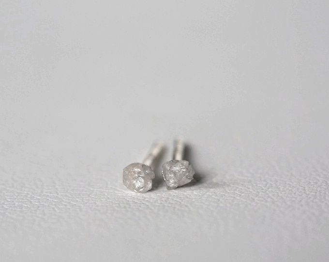 Diamond Stud Earrings, Tiny 2mm White Diamond Studs, Raw Conflict Free Diamonds, Handmade Silver Earrings
