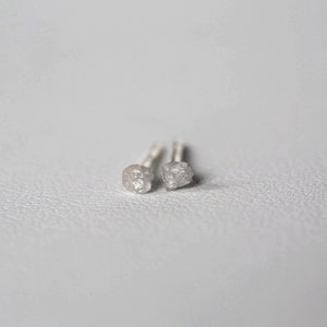Diamond Stud Earrings, Tiny 2mm White Diamond Studs, Raw Conflict Free Diamonds, Handmade Silver Earrings