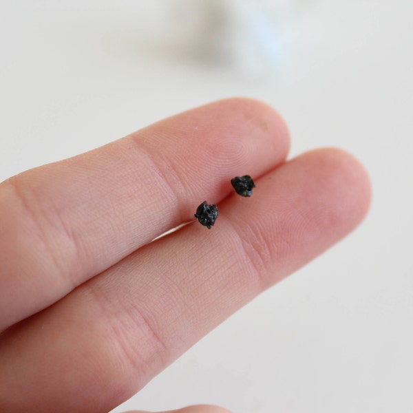 Raw Black Tourmaline Sterling Silver Stud Earrings, Black Tourmaline Studs, Alt Black Earrings