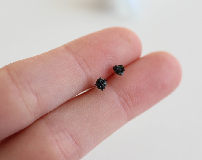 Raw Black Tourmaline Sterling Silver Stud Earrings, Black Tourmaline Studs, Alt Black Earrings