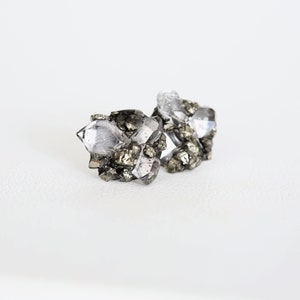 Herkimer Diamond Earrings, Herkimer Diamond Pyrite Stud Earrings, Raw Stone Jewelry