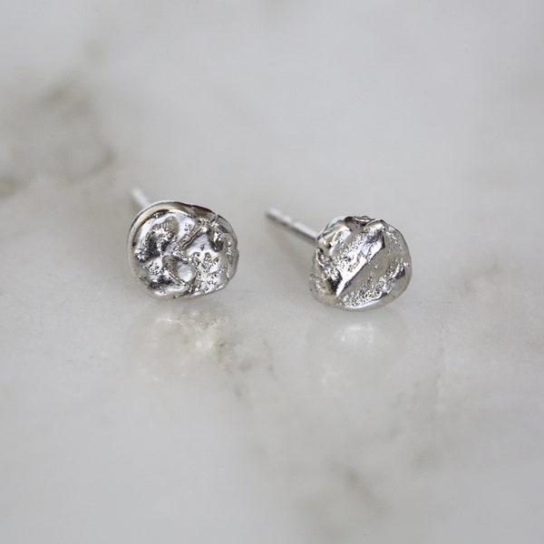 Molten Silver Stud Earrings, Recycled Silver Earrings, Organic Stud Earrings, Raw Silver Earrings