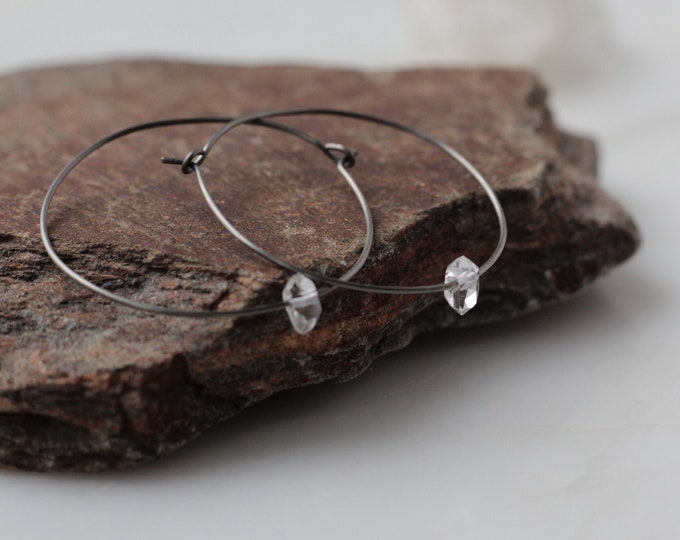 Herkimer Diamond Earrings: Titanium Hoops (Medium, Hypoallergenic)