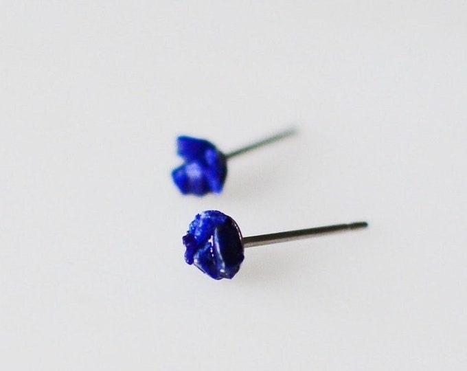 Raw Lapis Lazuli Titanium Earrings, Hypoallergenic Gemstone Earrings, Rough Lapis Lazuli Earrings