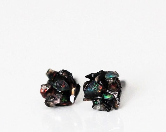 Raw Black Opal Tiny Earrings, Ethiopian Black Opal Earrings, Raw Opal Stud Earrings, Welo Opal Stud Earrings