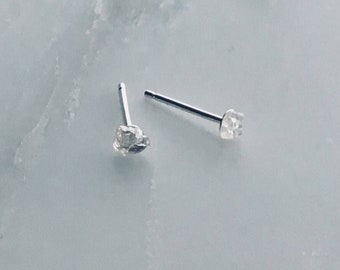 Clear Quartz Earrings, Tiny Clear Quartz Sterling Silver Studs, Clear Quartz Crystal Stud Earrings, Minimalist Stud Earrings