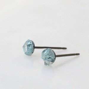 Raw Aquamarine Earrings: March Birthstone Studs (Titanium, 4mm)