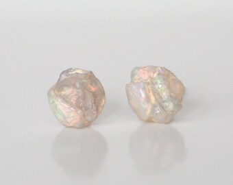 Raw Australian Opal Silver Stud Earrings, Natural Rough Opal Stud Earrings, Valentines Day Gift For Her