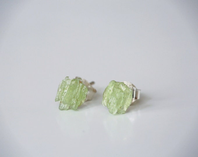 Green Kyanite Studs, Raw Kyanite Stud Earrings,Sterling Silver Earring Studs, Minimal Earrings
