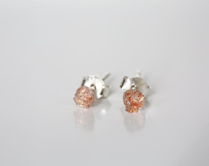 Oregon Sunstone Stud Earrings: Dainty Sterling Silver Gemstone