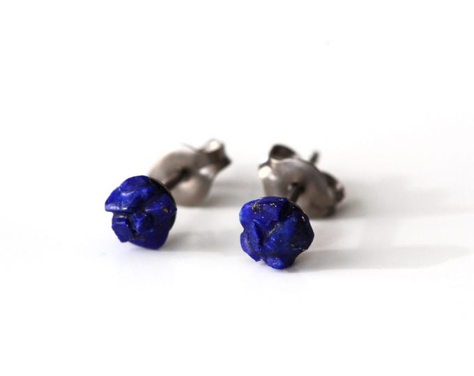 Lapis Lazuli Earrings, Titanium Flat Back Earrings, Titanium Stud Earrings