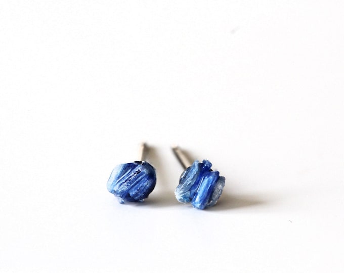 Rough Kyanite Stud Earrings: Tiny Titanium Hypoallergenic Studs