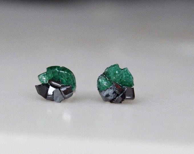 Aventurine Hematite Earrings: Dark Green Studs, Hypoallergenic