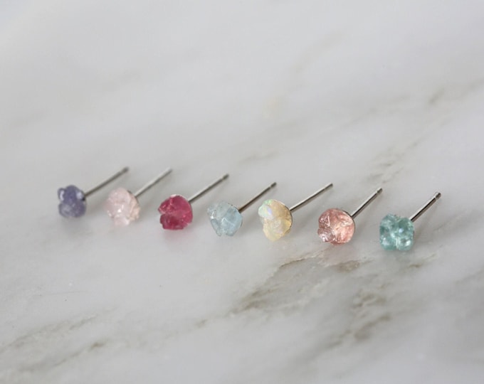 Raw Gemstone Single Stud Earring: Sterling Silver Pushback