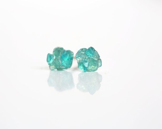 Blue Opal Stud Earrings, Teal Blue Ethiopian Opal Silver Studs,  Opal Earrings