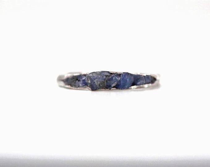 Raw Sapphire Ring: Rustic Hammered Silver (Made to Order Sizes)
