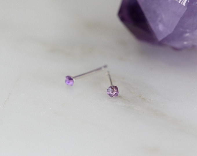 Raw Amethyst Stud Earrings: Sterling Silver, February Birthstone