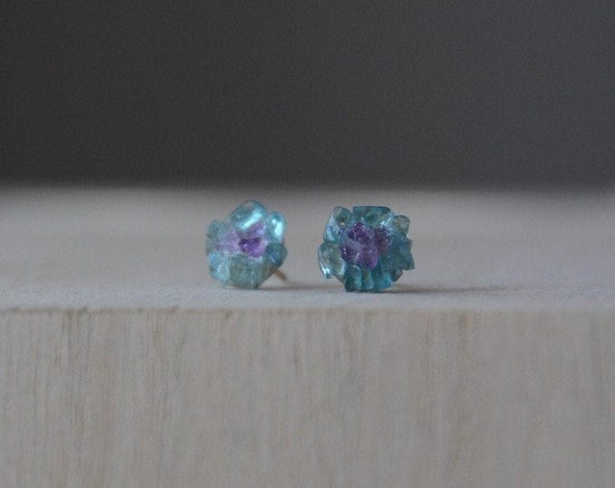 Apatite Amethyst Flower Studs: Sterling Silver Crystal Earrings