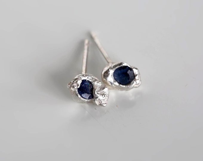Organic Blue Sapphire Sterling Silver Earrings: Recycled Silver