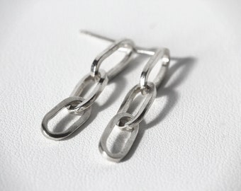 Chain Link Earrings, Paperclip Earrings, Sterling Silver Paperclip Earrings