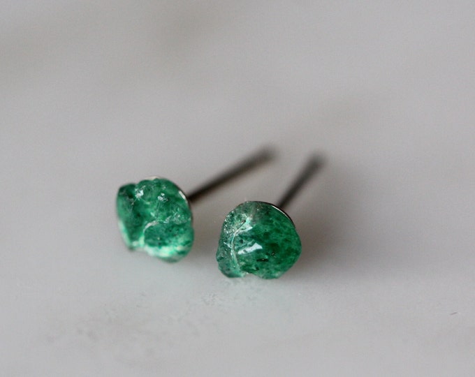 Forest Green Dark Aventurine Silver Earrings, Dark Green Aventurine Studs, Forest Earrings, Dark Academia Earrings