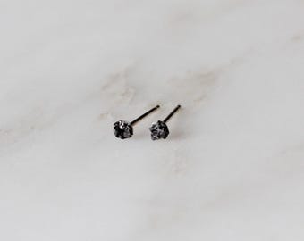 Black Diamond Stud Earrings: Raw Stone - Sterling Silver Posts