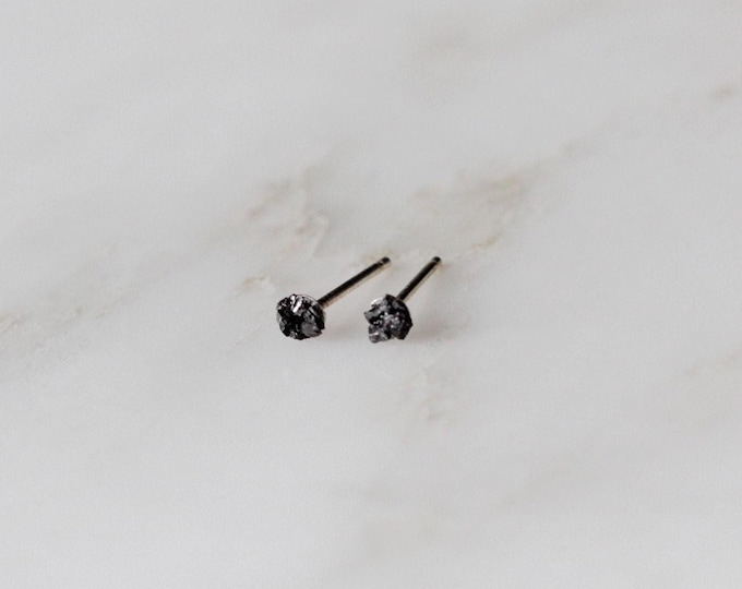 Black Diamond Stud Earrings: Raw Stone - Sterling Silver Posts