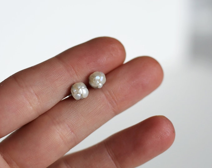 Pearl Titanium Earrings, Crushed Pearl Stud Earrings, Hypoallergenic Pearl Earrings, Unique Earrings Gift