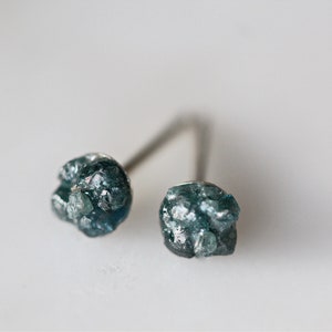 Raw Blue Diamond Stud Earrings: Sterling Silver Posts