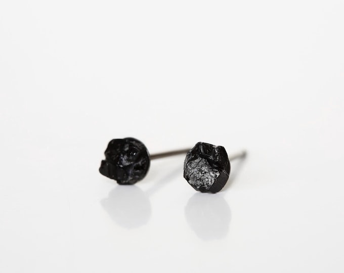 Raw Black Tourmaline Stud Earrings: Titanium Hypoallergenic Jewelry