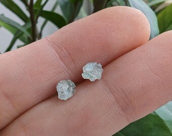 Raw Aquamarine Stud Earrings: Sterling Silver, March Birthstone