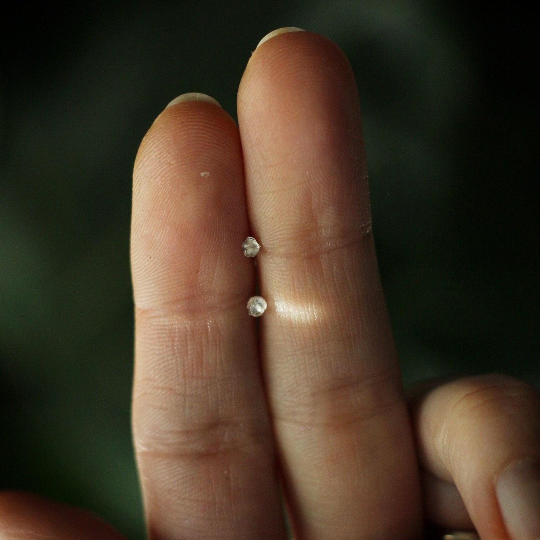 Tiny Clear Quartz Sterling Silver Stud Earrings: 2mm Raw Crystal