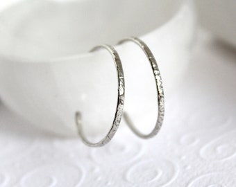 Textured Silver Hoop Earrings, Sterling Silver Hoops, Everyday Hoop Earrings, Medium Hoop Earrings