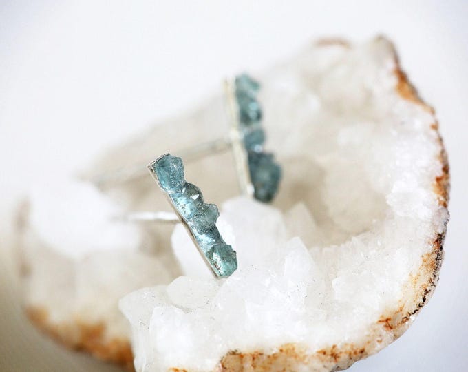 Indicolite Tourmaline Sterling Silver Bar Stud Earrings