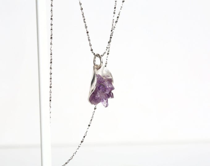 Raw Amethyst Necklace, Amethyst Sterling Silver Pendant, Birthstone Jewelry